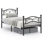 VASAGLE Lit 1 Personne en Métal, Cadre de Lit 1 Place, pour Matelas de 90 x 190 cm, Lit d'Invité, pour Adulte, Adolescent, Montage Facile, Noir RMB071B01