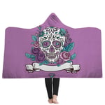 Hooded Cloak Blanket Thicken Double Layer Plush 3D Printing Skull,Pink,130 * 150Cm