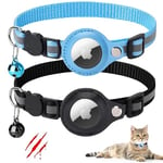 Mosucoirl Collier AirTag pour Chat avec Cloche, Collier réfléchissant Ajustable pour Chaton avec Porte-étiquette Apple Air, Colliers pour Chats et Chiots (Noir-Bleu)