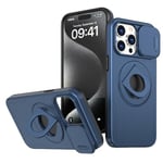 Rdyi6ba8 Coque Compatible avec iPhone 15 Pro Max, Cache-Objectif Coulissant, Protection Caméra Étui, avec Anneau Rotatif à 360° comme Support Housse pour iPhone 15 Pro Max-Bleu