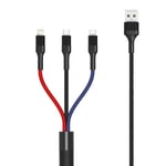 XO NB54, 3i1 USB - Lightning, USB-C, microUSB Laddkabel (3A) 1,2m