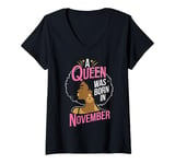 Womens Cool A Queen Was Born In November Happy Birthday To Me V-Neck T-Shirt