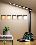 TOPPLEE Desk Lamp, 5 Color Temperature Rechargeable Battery Operated LED Lamp Stepless Dimming Touch Control Eye-Caring Reading Table Timer Night Lamp for Bedroom, Office, Dormitory (Black)