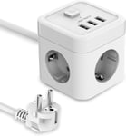 Usb Cube Multiprise 3 Prises Avec 3 Usb Chargeur (5V3,1A/15,5W) Bloc Multiprise 3680W 16A Avec Interrupteur Cable 1,5M Pour Maison, Cuisine, Bureau-Blanc