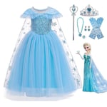 3-9 år Barn Flickor Frozen Elsa Kostym Prinsessan Fancy Dress Cosplay Festklänning+tillbehör Presenter 6Years