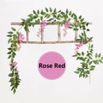 7ft Artificial Flowers Wisteria Plant Fake Ivy Vine Rose Red