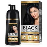 Black Hair Dye Shampoo Permanent for Men&Women,Hair Color Shampoo for Gray Hair Coverage, 3-In-1 Shampoo for Color Treated Hair,Lasts 30 Days/500ml/Natural herbal Ingredients