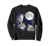 3 Wolf Howling At The Moon Wolves Howling Moon Wildlife Sweatshirt