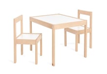 Pinolino Ensemble table et chaises pour enfants Olaf'; 3 pièces, en bois, 2 chaises et 1 table, pour enfants à partir de 2 ans, vernis clair et décor uni, blanc