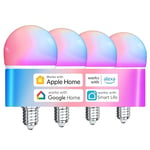 sailsco Ampoule Connectée Matter,Ampoule LED E14 WiFi Intelligente Compatible avec Alexa et Smart Life,Multicolore RGB & 2700K-6500K, Dimmable,4.9W équivalent 40W,Commande Vocale,G45 470LM,Lot de 4