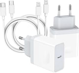 25w 4-Pack Chargeur Rapide Pour Iphone 11 12 13 14/14 Plus / 14 Pro / 14 Pro Max/Se/X/Xs/Xr 8 7 6 6s Mini,Ipad,Prise Avec 2m Cable Usb C Secteur Mural Alimentation