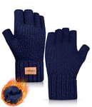 DOVAVA Gants Hiver sans Doigts Homme Femme sans Doigts,Gants Chaud Tactiles, Gants Tricotés Extensibles avec Doublure Enpeluche pour Velo Sport Conduite(Bleu Marine