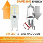 10 ampoules led G9 3 w, équivalentes à des ampoules halogènes 33 w, blanc lumière du jour 6000 k, 800 lm, sans scintillement, non dimmable, ampoules