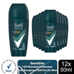 Sure Men Antiperspirant Deodorant Roll On 72H Nonstop Protection 50ml, 12 Pack