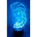 Prinsessa Elsa 3D nattlampa LED Illusion Lamp Sängbord Bordslampa, 7 Färgförändrande Ljus med Akryl Platt & ABS Bas & USB Laddare