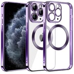 S. Dawezo Coque Magnétique pour iPhone 11 Pro, Compatible avec MagSafe, Protection Militaire, Résistante aux Rayures, Résistante aux Chocs, Coque Mince et Transparente pour iPhone 11 Pro, Violet