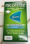 Nicorette Gum 2mg Icy White Gum - 30 Pieces Long Exp Free Postage