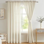 Melodieux 2 Panel Faux Linen Voile Net Curtains Semi Sheer Rod Pocket Drapes for Bedroom, Living Room, Window - Beige, 55 x 89 inch drop (140 x 225cm)