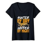 Womens Hunter By Day Napper By Night Animal Mammal Zoologist V-Neck T-Shirt