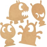 Country Love Crafts 4 Alien Themed Wooden Craft Blanks, Light Brown