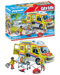 Playmobil 71202 Ambulance avec Effets Lumineux et sonore - City Life - Les Secours - avec Trois Personnages, Un Brancard à Roulette et des équipements de Secours - Ville & Métiers - Dès 4 Ans