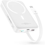 Baseus Batterie Externe Magsafe PD 30W, 10000mAh Magnétique Power Bank avec câble USB-C Intégré (Charge/décharge) pour iPhone 15/14/13/12 Series, Magsafe Batterie, Chargeur Portable Puissante, Blanc