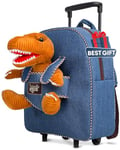 Naturally KIDS Dinosaur Backpack with Wheels - Kids Suitcase on Wheels for Boys Girls w Stuffed Animal - Children's Luggage