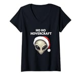 Womens Ho Ho Hovercraft Grey Alien Head Santa Hat UFO UAP Believer V-Neck T-Shirt