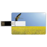 4G USB Flash Drives Credit Card Shape Yellow and Blue Memory Stick Bank Card Style Alone Stork Flying in Clear Sky over Spring Flowering Field Freedom Picture,Multicolor Waterproof Pen Thumb Lovely J