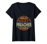 Womens Retro Badge Worlds Best Preacher V-Neck T-Shirt