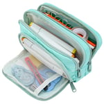 Euqvunn Trousse Crayons Grande Capacité avec 3 Compartiments - Sac de Papeterie Organisateur pour Fourniture Scolaire et de Bureau, Adaptée pour Garçons, Filles et Adultes - Cyan