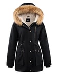 Orolay Parka à Capuche pour Femme, Manteau Chaud Épais D'hiver, Veste Entièrement Zippée (Fausse Fourrure Amovible) Noir L