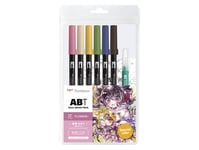 Tombow Abt-6P-Manga-Flower, Beige, Blå, Brun, Grön, Rosa, Gul, Svart, Abt-817, -910, -985, -158, -528, -N4907, -025, -912, -761, -899, 6 Färger, Penspets, 6 Styck