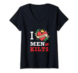 Womens Scottish Kilt Cute Heart I Love Men In Kilts V-Neck T-Shirt