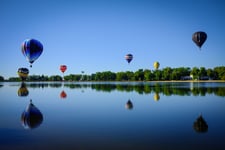 Hot Air Balloon Reflection in Lake