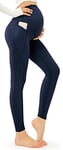 JOYSPELS Maternity Leggings Over The Belly with Pockets Non-See-Through Workout Pregnancy Leggings, Navy, M