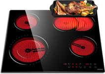 Ceramic Hob, 4 Zone Built-in Electric Hob 60cm, Ceramic Cooktop with Touch 9 for