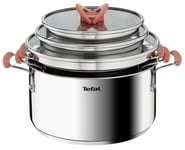 Tefal Opti'space Batterie De Cuisine 6 Pièces Faitouts 18/20/24 Cm + Couvercle G720s674