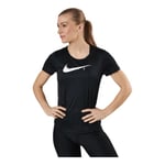 NIKE Women's Swoosh Run T Shirt, Black/Reflective Silv, M UK