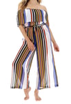 Joanna Hope Bardot Jumpsuit Striped Size 16 Beach Bikini Swimsuit Cover Up New