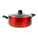 Crealys 529424 Faitout en Aluminium pressé CERISE Ø 28 cm, 7 Litres - Revêtement anti-adhésif - Coloris Rouge métallisé - Couvercle Vapeur en Verre inclus - Tous feux dont induction