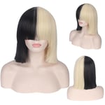 This Is Acting Sia Anime Cosplay Peruk Syntetiskt hår Dam Rak Halloween Halvblond Svart Kort Bob Peruk med lugg 35cm