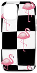 Coque pour iPhone 14 Pink Flamingo Checker Black & White Pink Checkered Flamingo