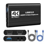 Video Capture Card, 4K HDMI Game Capture Card to USB 3.0 Loop-Out Switch Capture Card 1080P 60FPS Live Streaming Audio Video Recorder Device, Pack of 1