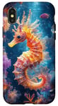 Coque pour iPhone X/XS Hippocampe éclatant au milieu de la flore sous-marine colorée