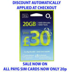 PAYG O2 BIG BUNDLE £30 SIM 20GB DATA NOW ONLY 20p (DISCOUNT AUTO APPLIED)