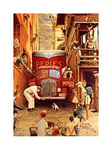 Wee Blue Coo Painting Scene Truck Dog Crowd Narrow Street Block USA Wall Art Print