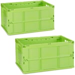 Boîte pliable couvercle, lot de 2, caisse de rangement, plastique, coffre transport 60 litres 31,5 x 58,5 x 40 cm, vert