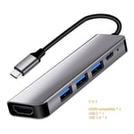 gris - Hub adaptateur Type C vers HDMI 4K, VGA, DVI, USB 3.0, pour Macbook Surface Pro, Samsung S21 Dex, Xiao