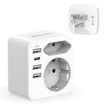 Hoppac Adaptateur Prise Voyage USA,6in1 France vers USA avec 3USB A Et 1USB C（3.4A 17W）,Portable, Multifonctions Prise AméRicaine FrançAis,Type B